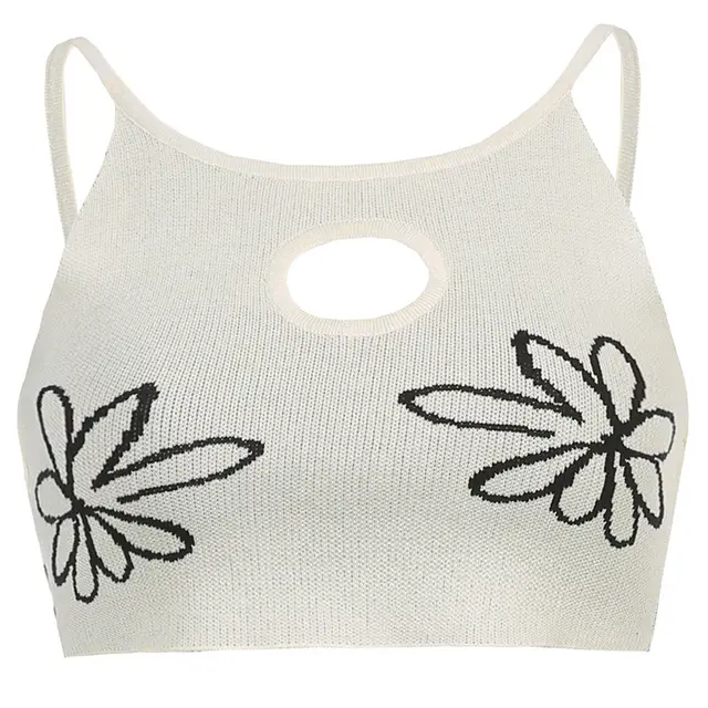 new sexy women's chest hollow knitting flowers slim strapless contrast color camisole White - Shop at LoveMi