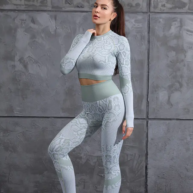 Yoga Clothes Autumn And Winter Tight fitting Moisture Wicking Sports Suit Women Seamless Knitted Yoga Clothes Women Green - Shop at LoveMi