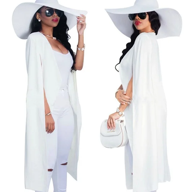 Autumn Personality Solid Color Long Cloak Plus Size Women's Suit Jacket White - Shop at LoveMi