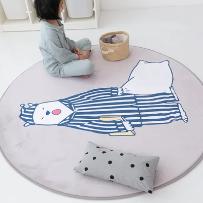 Ins Cartoon Round Slow Rebound Living Room Floor Mat Bedside Carpet Good Night Bear - Shop at LoveMi