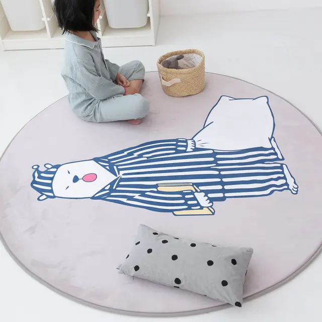 Ins Cartoon Round Slow Rebound Living Room Floor Mat Bedside Carpet Good Night Bear - Shop at LoveMi