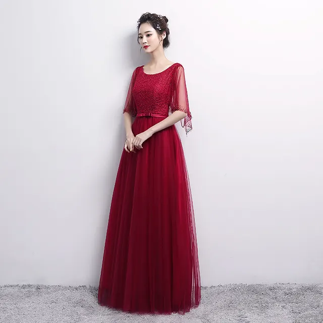 Banquet Evening Dress Female Spring New Fashion Annual Meeting Host Dress Chorus Performance Long Dress Red Wine - Shop at LoveMi