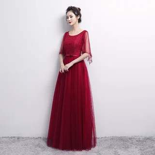 Banquet Evening Dress Female Spring New Fashion Annual Meeting Host Dress Chorus Performance Long Dress - Red Wine