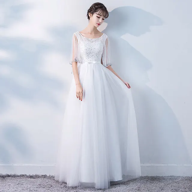 Banquet Evening Dress Female Spring New Fashion Annual Meeting Host Dress Chorus Performance Long Dress White - Shop at LoveMi