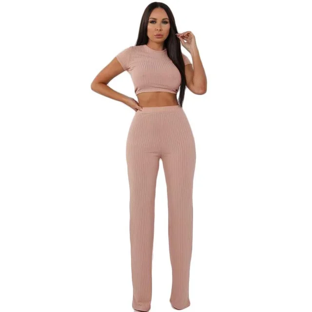 European And American Fashion Casual New Sexy Two Piece T Shirt Wide Leg Pants Pink - Shop at LoveMi