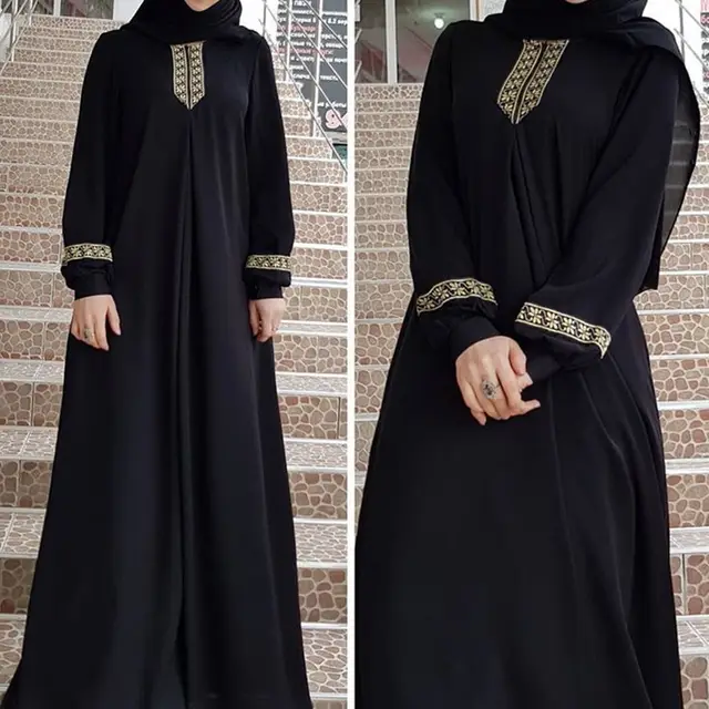 Ethnic Style Printed Princess Dress Loose Long Skirt Foreign Trade Dress Black - Shop at LoveMi