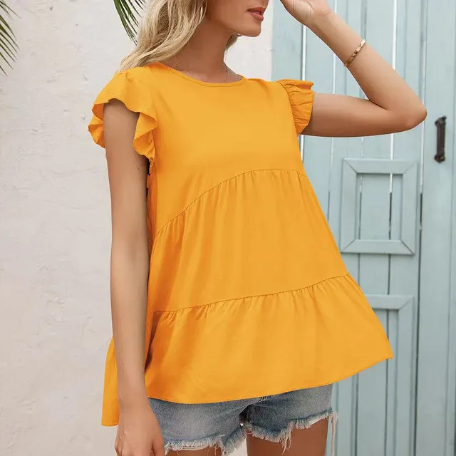 Summer New Style European And American Women's Loose Round Neck Fungus Short Sleeve Top Yellow - Shop at LoveMi