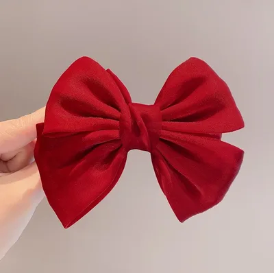 French Pearl Satin Bow Hairpin Bright Red Single - Shop at LoveMi