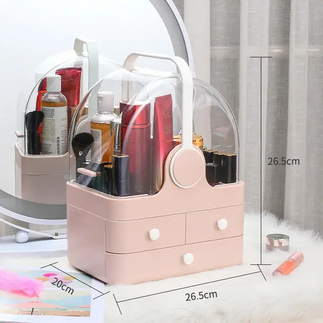 Organize Desktop Dust Proof Household Lipstick Large Capacity Dressing Table Skin Care Product Rack Pink - Shop at LoveMi