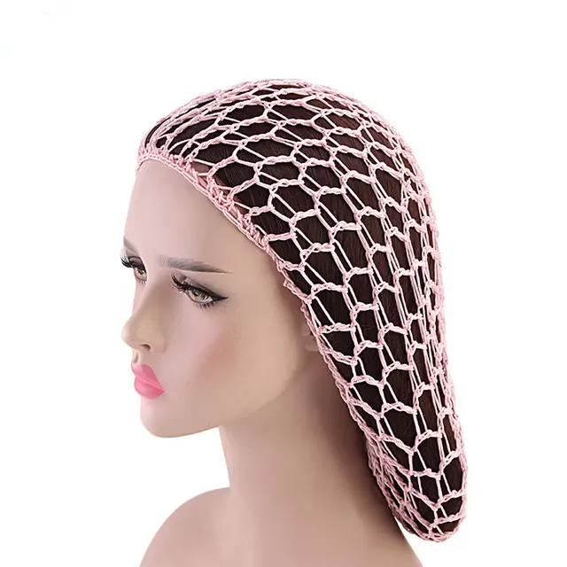 Ladies Hand Crocheted Drooping Hair Net, Hair Care Long Net Bag, Mesh Night Cap Pink - Shop at LoveMi
