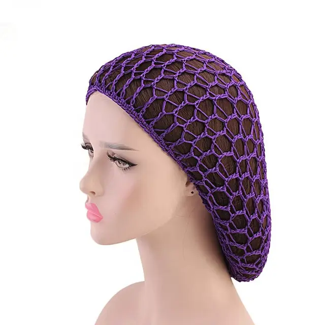 Ladies Hand Crocheted Drooping Hair Net, Hair Care Long Net Bag, Mesh Night Cap Purple - Shop at LoveMi
