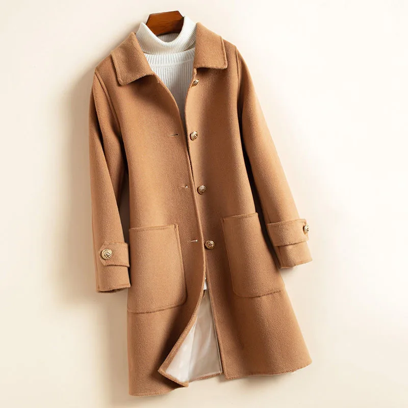 Women's Thick Mid Length Woolen Coat Brown - Shop at LoveMi