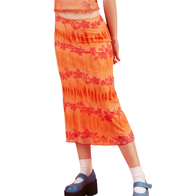 European And American High Waist Stretch Hip Skirt Midi Skirt Orange - Shop at LoveMi