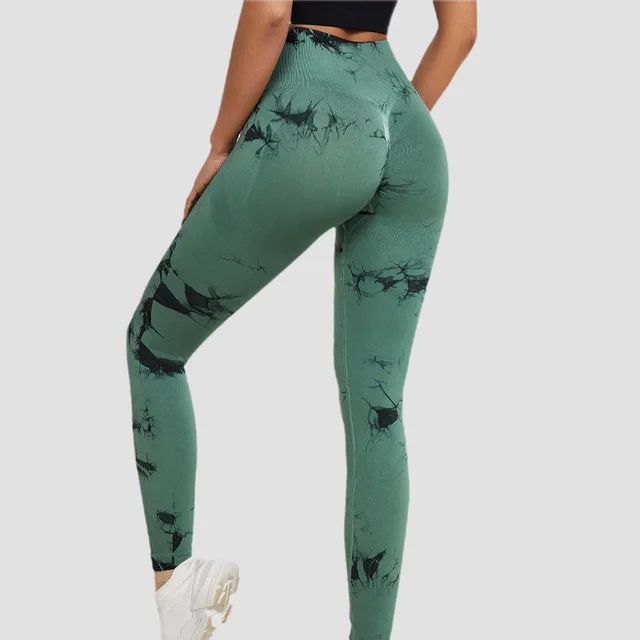 Tie Dyed Peach Hip Lifting Fitness High Waist Pants Women'S Tight Fitting Stretch Yoga Seamless And Quick Drying Hip Sports Trousers Black Green - Shop at LoveMi