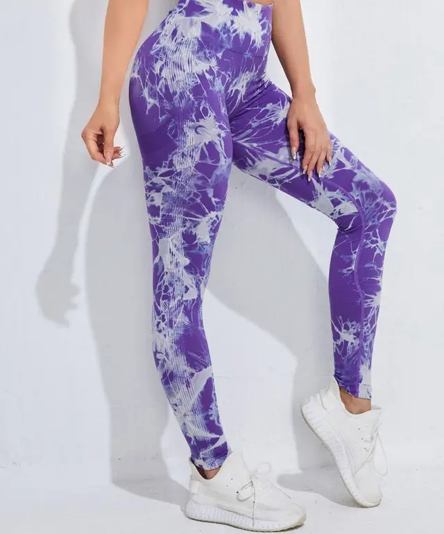 Tie Dyed Peach Hip Lifting Fitness High Waist Pants Women'S Tight Fitting Stretch Yoga Seamless And Quick Drying Hip Sports Trousers Lilac - Shop at LoveMi