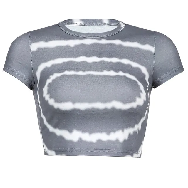 Foreign Trade Spring New Tie Dye Gradient Color Round Neck Gray T Shirt Female Slim Pullover Short Sleeved Top Grey - Shop at LoveMi