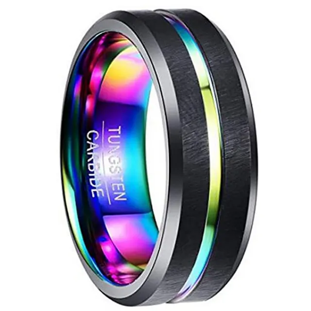 Two Tone Men'S Jewelry 8Mm Wide Slotted Blue And Black Tungsten Steel Ring Jewelry 8Mm Colorful - Shop at LoveMi