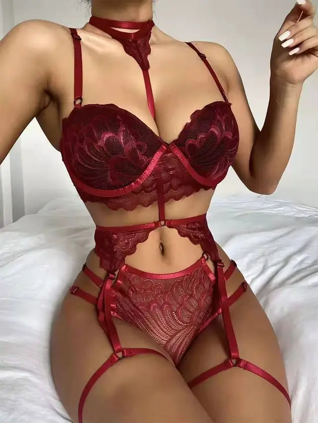 Xun Hot Lace Sexy Temptation Three Point Suit Sexy Lingerie Red - Shop at LoveMi
