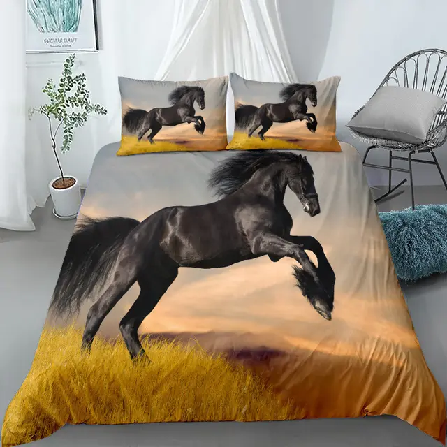 Galloping Horse Digital Printing Three piece Set Export Three piece Set Dark Horse 1 - Shop at LoveMi
