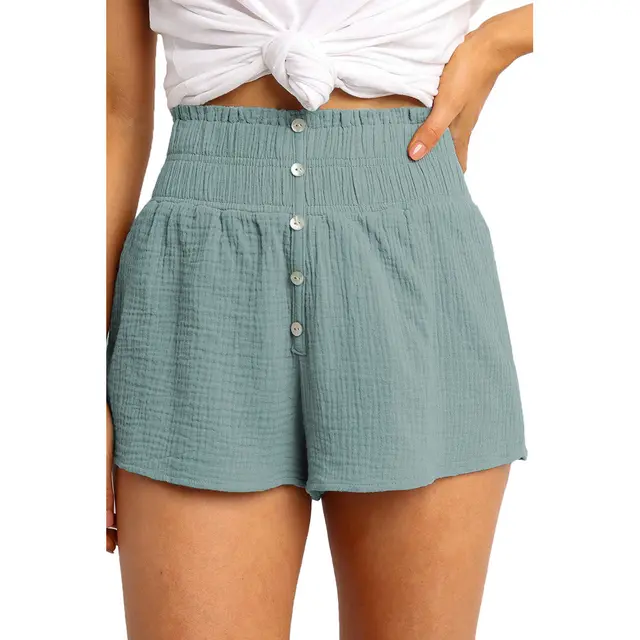 New Shorts Female Summer Pure Color High Waist Decoration Le Green - Shop at LoveMi
