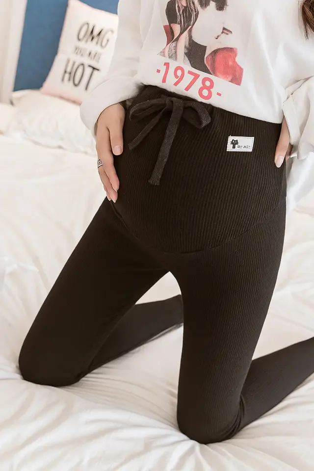 Pregnant Women'S Leggings Spring And Autumn Models New Slim Foot Pants Pregnant Women Belly Lift Pants Striped Leggings Black - Shop at LoveMi