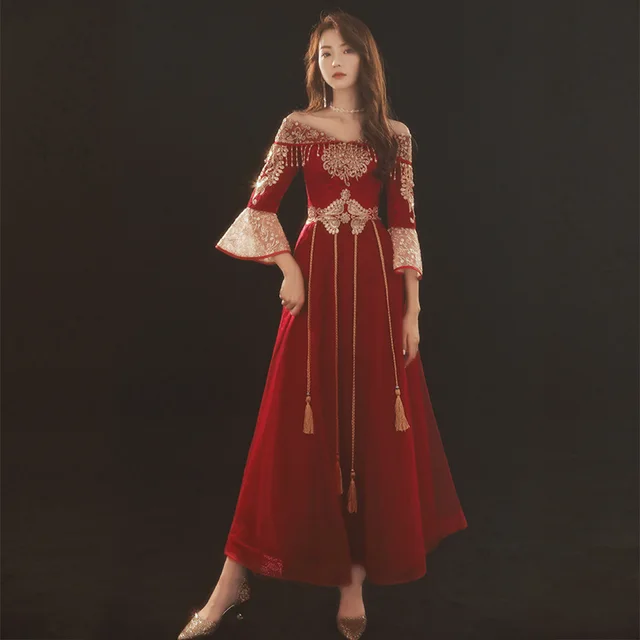 Thin One shoulder Plus Size Dress Wine Red - Shop at LoveMi