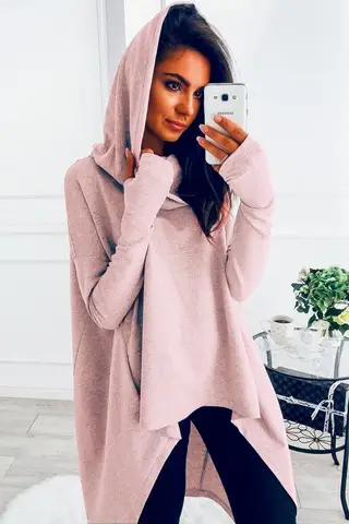 Women's Long Sleeve Hooded Loose Fashion T-Shirt Top - Pink