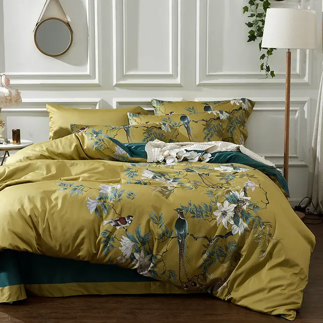 Satin Long Staple Cotton Printing Four Piece Digital Printing Quilt Cover Sheet Long Staple Cotton Four Piece Set Double Size - Shop at LoveMi