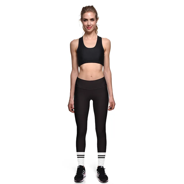 Black And White Striped Hip Lifting Slim High Waist Yoga Leggings Sports Leggings Black - Shop at LoveMi