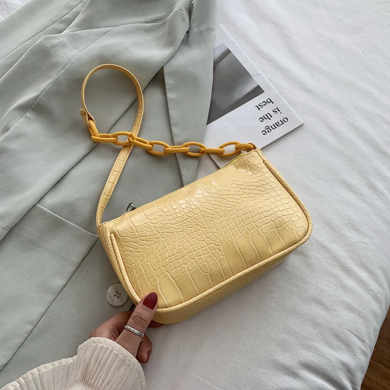 French Niche Bag Female New Fashion High End Sense Of Underarm Baguette Fashion All Match Single Shoulder Messenger Bag Yellow - Shop at LoveMi