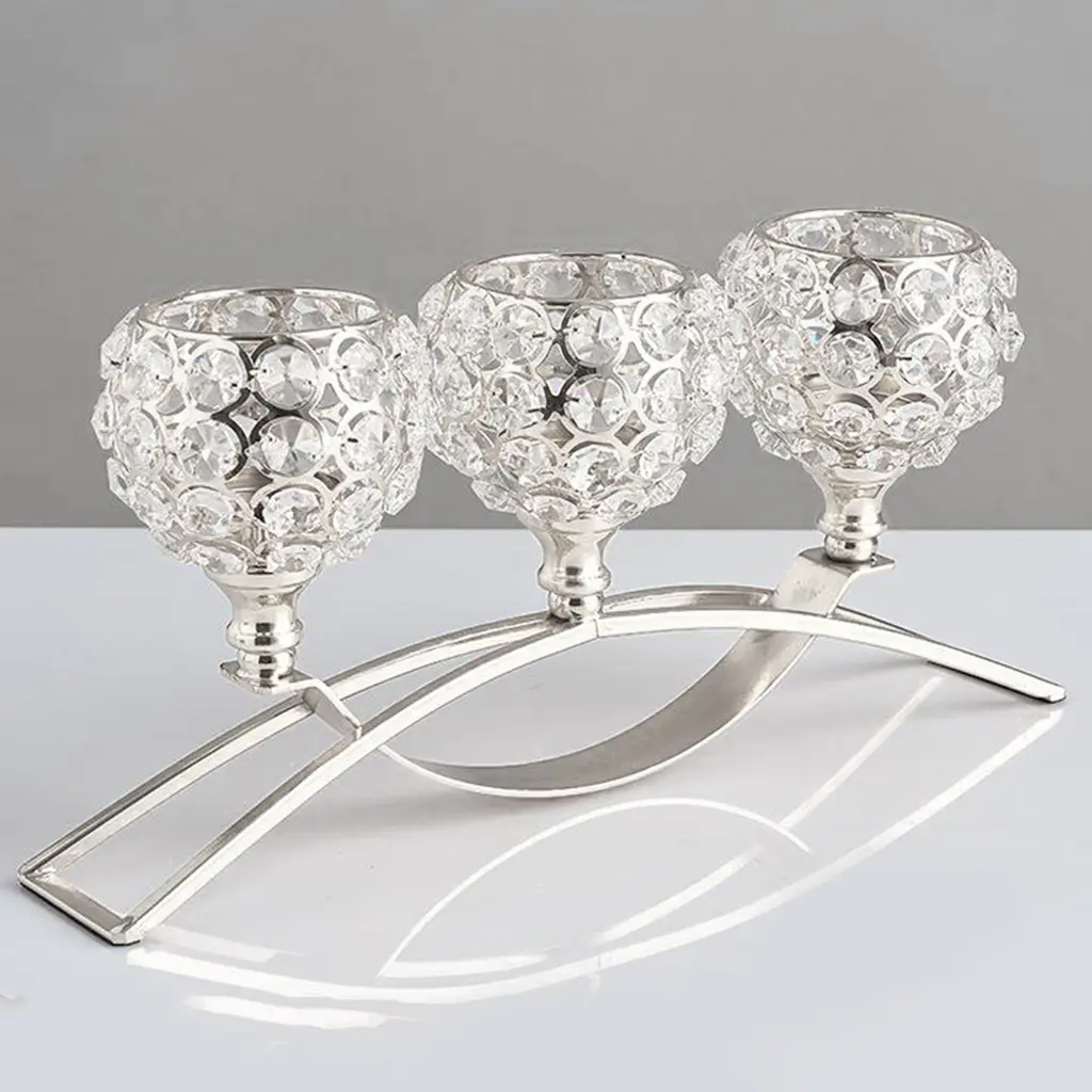 Crystal Candle Holder Geometric Wrought Iron Candle Holder Ornaments - Silver
