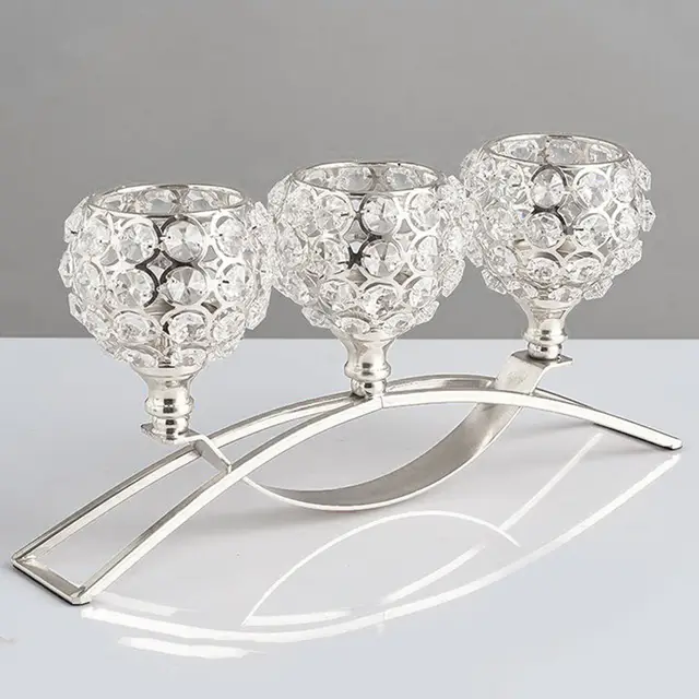 Crystal Candle Holder Geometric Wrought Iron Candle Holder Ornaments Silver - Shop at LoveMi