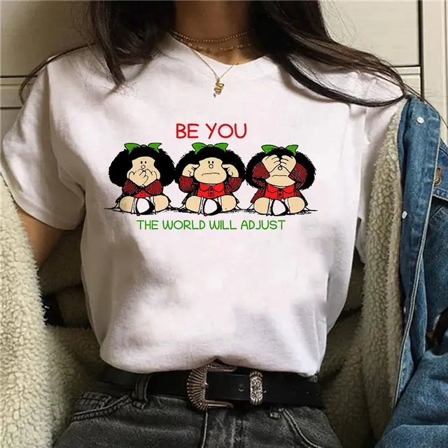 Fashion Cartoon Cute Little Girl Print Round Neck Short Sleeve Color H - Shop at LoveMi