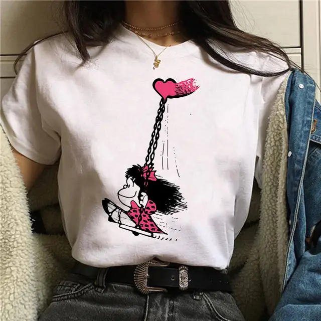 Fashion Cartoon Cute Little Girl Print Round Neck Short Sleeve Color I - Shop at LoveMi