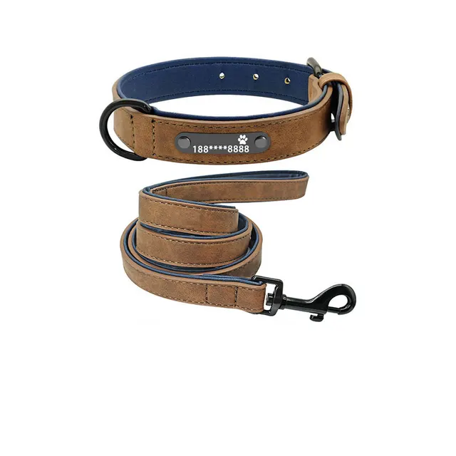 Dog Collar Lettering Anti Lost Medium Dog Large Dog Small Dog Dog Collar Custom Pet Brown Plus 1.2 Tow Rope - Shop at LoveMi