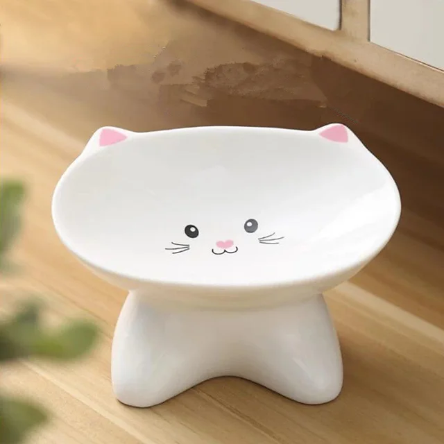 Ceramic Small Cat Face Shape Pet Food Bowl Cat Bowl Dog Bowl Universal And Easy To Clean 2 In 1 - Shop at LoveMi