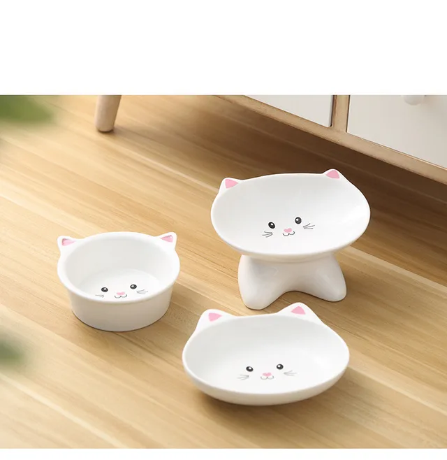 Ceramic Small Cat Face Shape Pet Food Bowl Cat Bowl Dog Bowl Universal And Easy To Clean 3Pcs Set - Shop at LoveMi