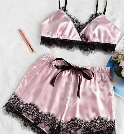 Sexy Lingerie Sexy Lace Split Pajamas Set Pink - Shop at LoveMi