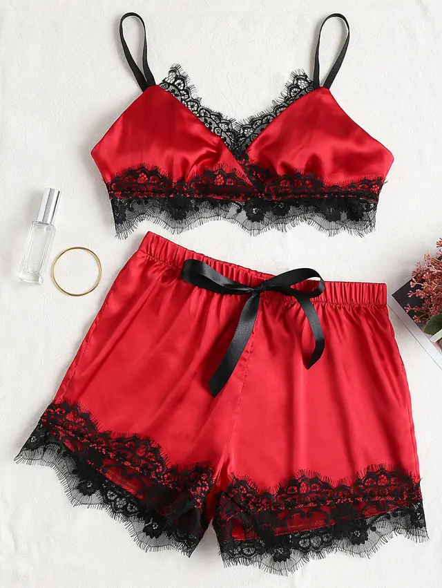 Sexy Lingerie Sexy Lace Split Pajamas Set Red - Shop at LoveMi