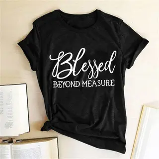 Blessed Measure Women'S T-Shirt Harajuku Aesthetic Top Graphic T-Shirt Women'S Short Sleeve Round Neck Women'S Clothing - Black