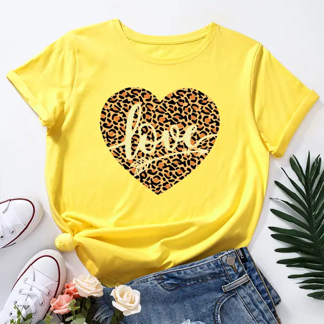 European And American Women's Leopard Love Print Loose Round Yellow - Shop at LoveMi