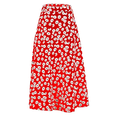 Chiffon Slim Literary Daisy Skirt Red - Shop at LoveMi