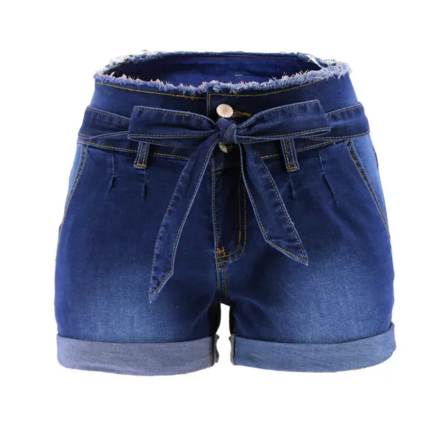 High Waist Cuffed School Girl Wide Trouser Legs Denim Shorts Independent Station Foreign Trade Blue - Shop at LoveMi