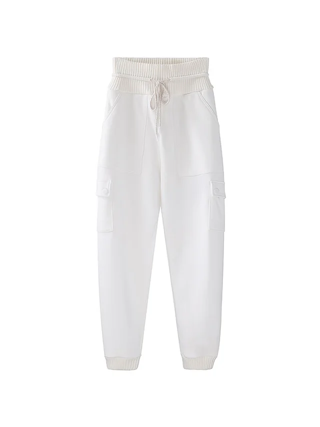High Waist Loose Plus Velvet Padded Waist Pants White - Shop at LoveMi