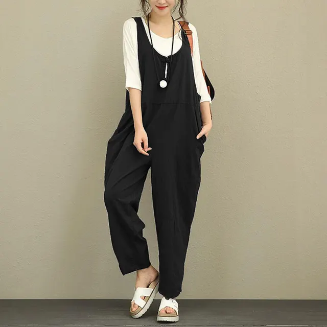 New Style Bib Pants Fat Size Women's Loose Casual Pants Bib Trousers Black - Shop at LoveMi