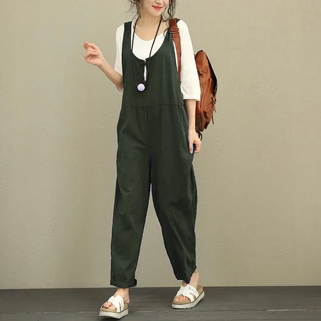 New Style Bib Pants Fat Size Women's Loose Casual Pants Bib Trousers Gray - Shop at LoveMi