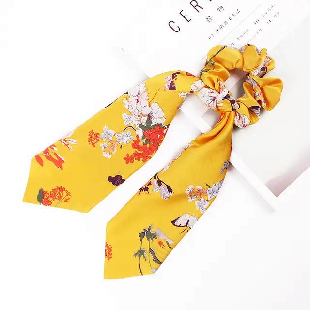 Large Intestine Circle Hair Circle Satin Color Long Ribbon Ponytail Hair Circle Small Flower Streamer Yellow - Shop at LoveMi