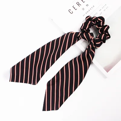 Large Intestine Circle Hair Circle Satin Color Long Ribbon Ponytail Hair Circle Striped Black - Shop at LoveMi