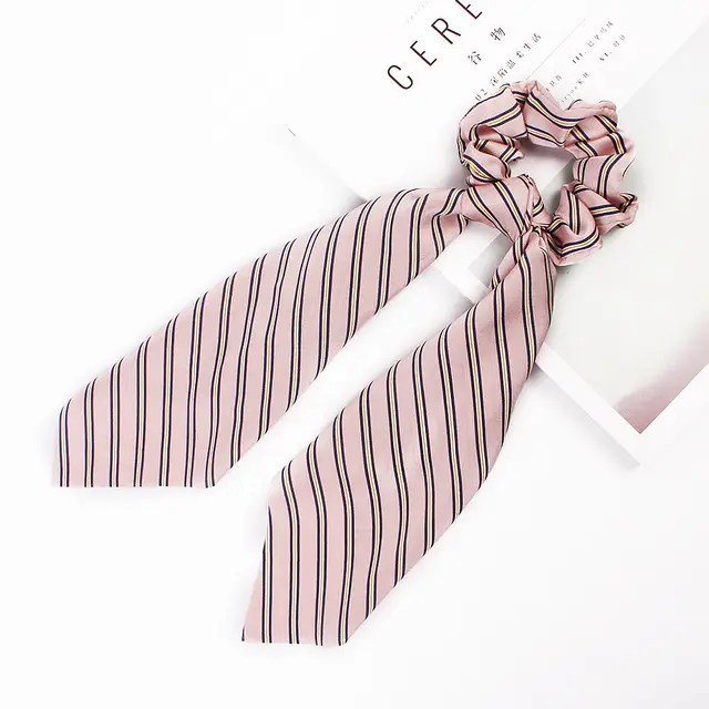 Large Intestine Circle Hair Circle Satin Color Long Ribbon Ponytail Hair Circle Striped Pink - Shop at LoveMi