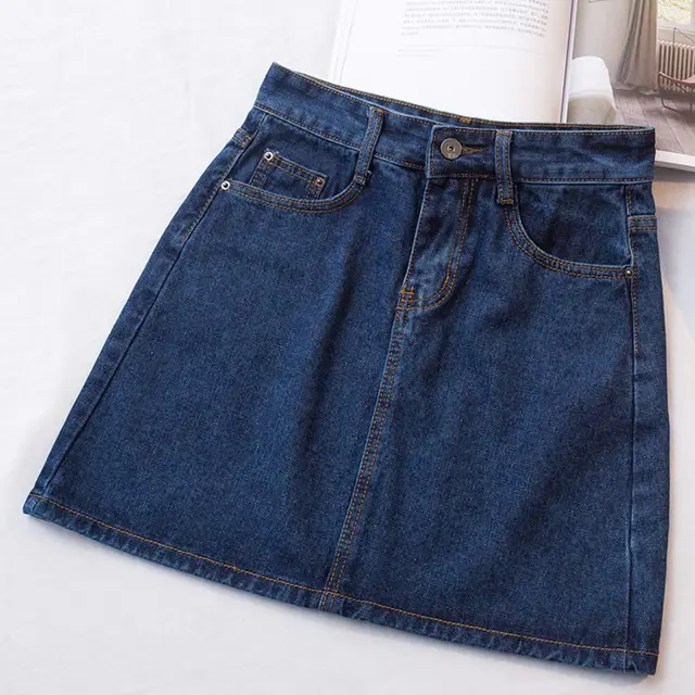 Spring And Summer Han Fan Retro High Waist Was Thin Bag Hip A Line Denim Skirt Female College Style Skirt Dark Blue - Shop at LoveMi